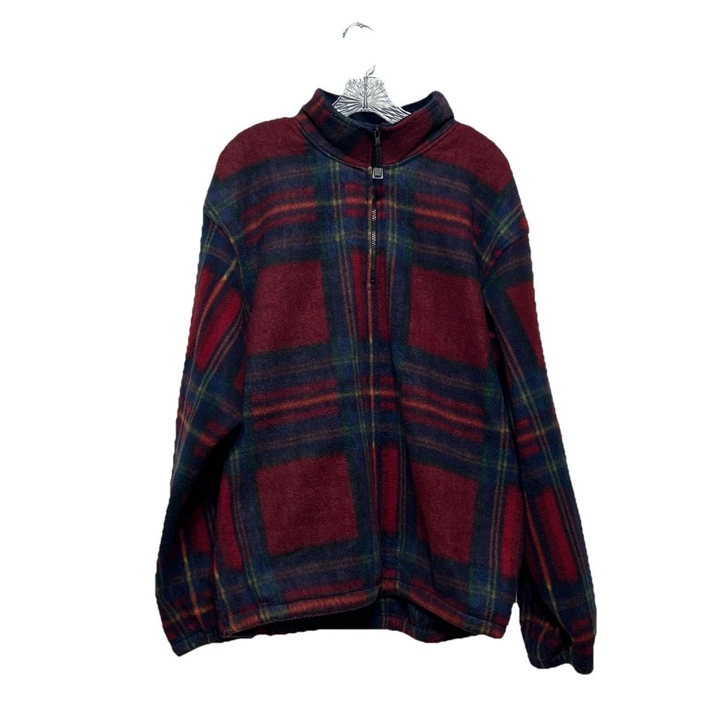 M.E. Sport Red Plaid Fleece 1/4 Zip Pullover Jacket Men's Size XL 100% Polyester